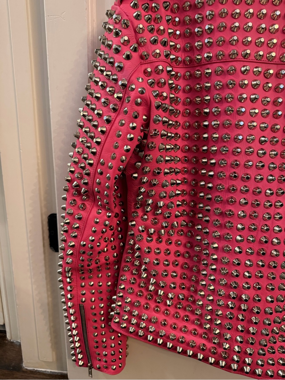 Hot pink Leather Jacket with Studs - Picture 4 of 8